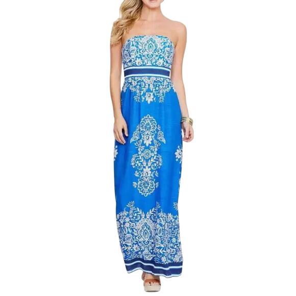 VINEYARD Vines Dress Women 0 Floral Scarf Print Strapless Maxi Dress Boho Formal - Picture 9 of 9